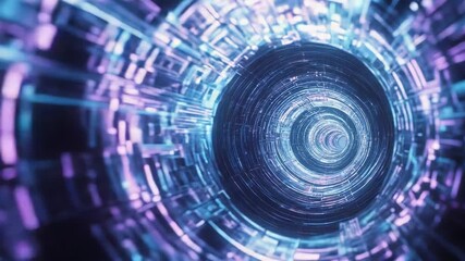 Abstract futuristic digital tunnel generating quantum data stream - Powered by Adobe