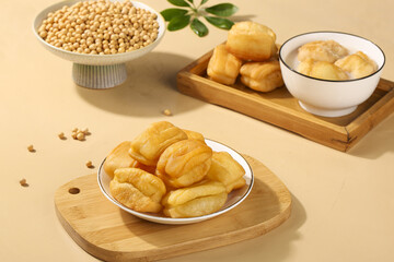 Traditional Crispy Fried Doughnuts with Soy Beans Asian Breakfast Food