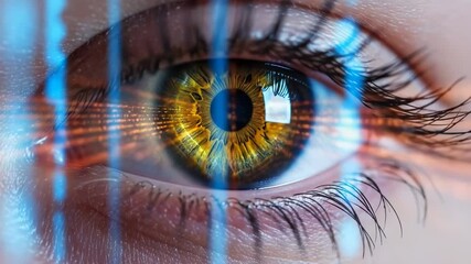 Closeup of a human eye with digital data overlay - Powered by Adobe
