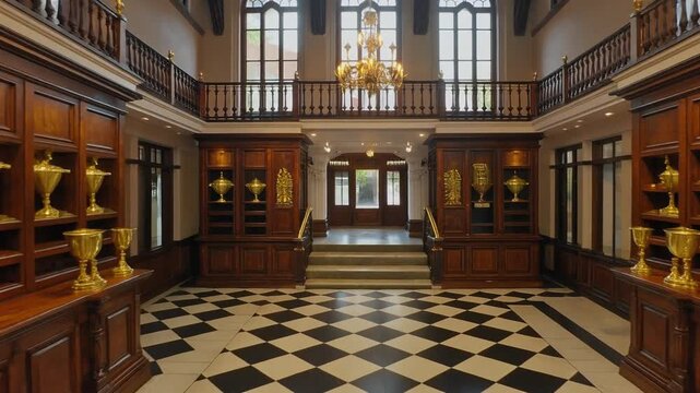 Traditional School Lobby Aerial Drone Dolly-In View
