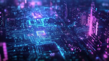 Circuit board urban landscape with data processing and communication - Powered by Adobe