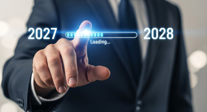 2027 2028 New Year Business Progress Loading Interface Male Hand