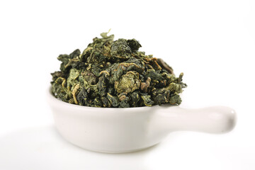 Dried Mulberry Leaves in Bowl for Healthy Herbal Tea Recipe