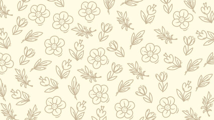 Beige Floral Doodle Pattern with Hand Drawn Botanical Elements