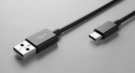 Flat lay black USB-A to USB-C cable for power transfer.