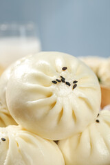 Steamed Chinese Dumplings with Black Sesame Seeds - Traditional Asian Breakfast Buns