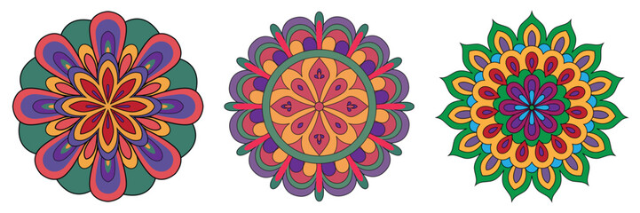 Colorful Mandala Set with Ornamental Floral Patterns – Boho Decorative Circular Designs for Yoga, Meditation, and Festival Art
