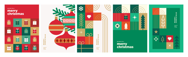 Fototapeta na wymiar Christmas and New Year greeting cards collection for business and personal use. Modern abstract vector illustrations for greeting card, website banner, social media banner, marketing material.