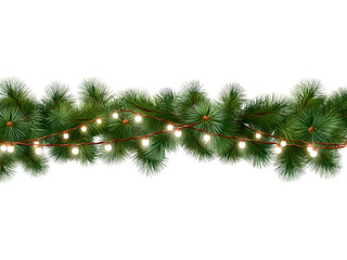 Holiday garland with pine branches and red berries isolated on transparent background, ideal for Christmas decoration and festive design.