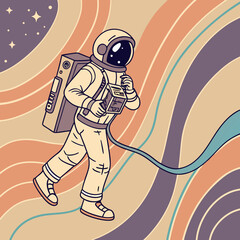 Astronaut walking through colorful cosmic waves © Hujaifa