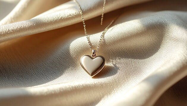 Heart Shaped Pendant Necklace on Silk Fabric. - Powered by Adobe