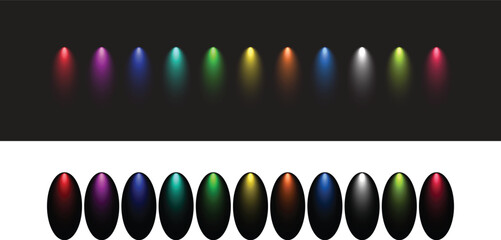 Fototapeta premium Colored Spotlights and Color Samples Vector Lighting Comparison