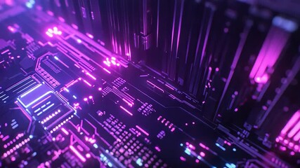 Cyber circuit board processing data with glowing neon lines - Powered by Adobe