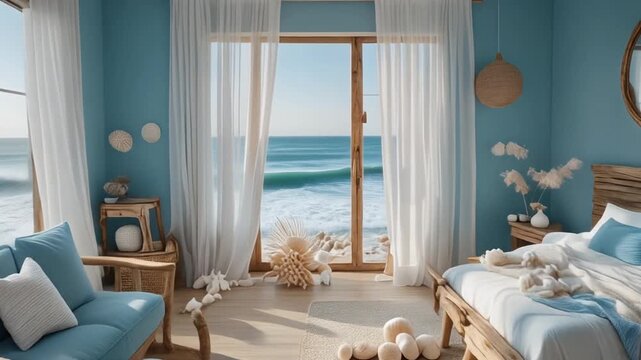 Serene beachside bedroom with ocean views and natural decor