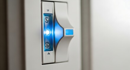 Close-Up of Modern LED Emergency Light with Blue Illumination on a Security Panel