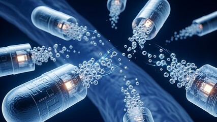 Close-Up of Multiple Nasal Spray Bottles Dispensing Fine Mist with Bubbles and Vapor Effect, Medical and Healthcare Concept