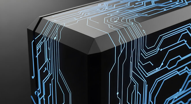 Modern Black Server with Circuit Board Design for Technology and Networking Concepts High Tech Look