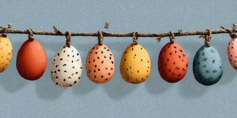 Cute hand drawn hanging easter eggs horizontal seamless pattern, fun garland, great for textiles, banners, wallpapers, easter cards and wrapping - vector design