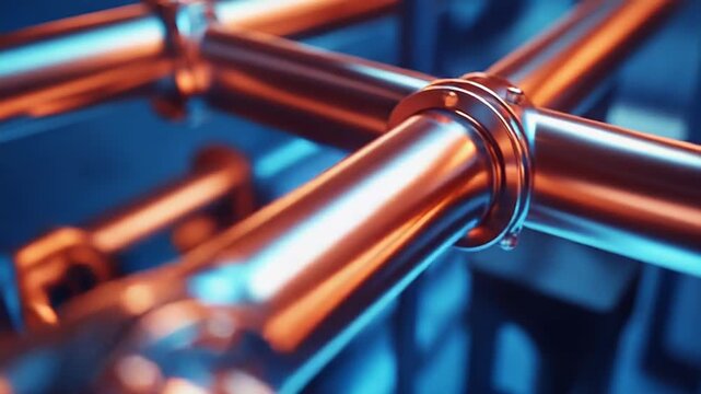 Industrial pipes networked with flanges and connections
