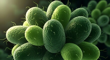 Close-up of Vibrant Green Bacteria Colonies for Microbiology or Science Research