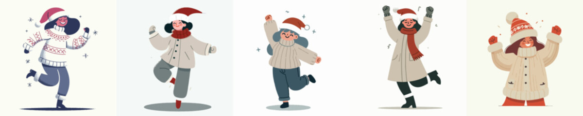 vector woman dancing to welcome Christmas