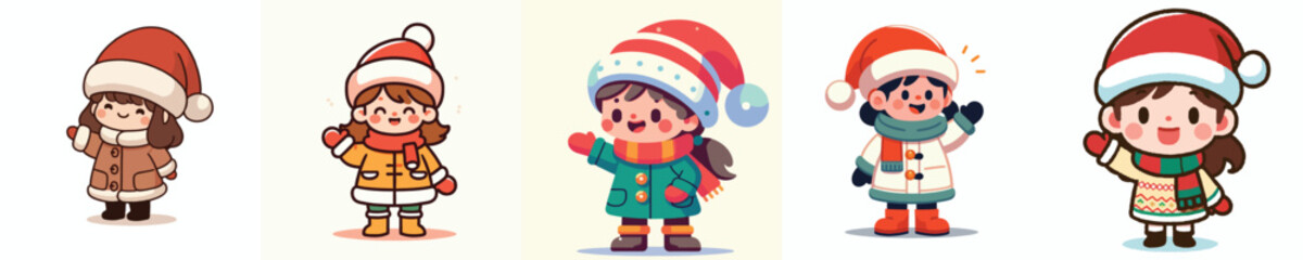 vector little girl say hello christmas happily