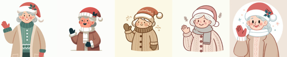 vector grandmother say hello christmas happily