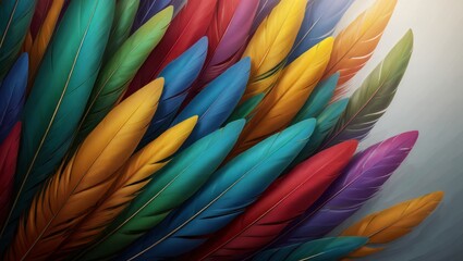 Vibrant plumage creating an abstract pattern with soft textures and multicolored elements, symbolizing diversity, freedom, and creativity in a dynamic composition