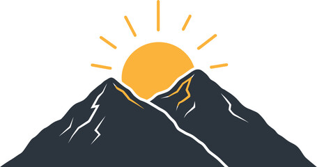 Golden sun rising over majestic mountain peaks, symbolizing new beginnings and hope.