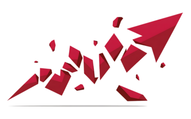 Fragmented red arrow breaking apart, soaring upward, symbolizing growth and progress. isolated on transparent background