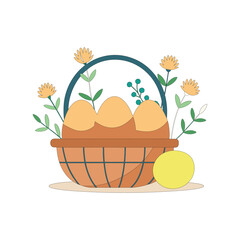 easter basket with eggs and flowers