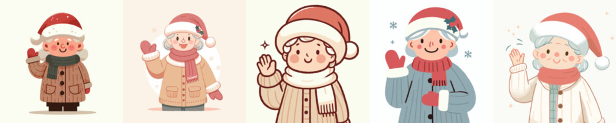 vector grandmother say hello christmas happily