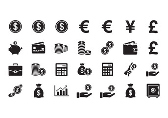 Set of Flat Business Icons, money signs - stock vector Sharp and minimal vector design