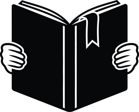 Hands holding open a book with a bookmark, symbolizing knowledge and learning.