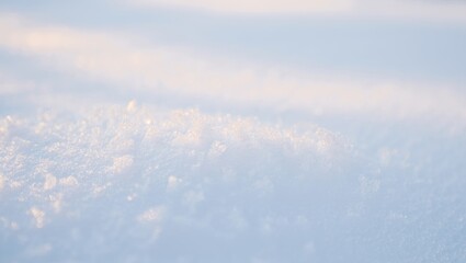 Fresh snow covering the ground, sparkling with ice crystals and reflecting soft daylight, creating a pristine winter natural background and abstract texture