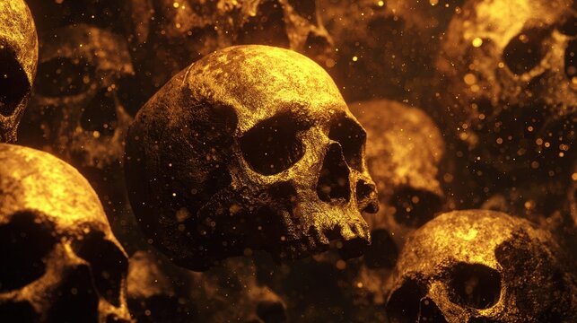 Scary Halloween background featuring seamless gold skulls that loop for a haunting atmosphere perfect for the spooky season
