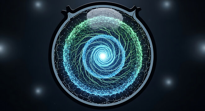 Abstract Technology Concept with Glowing Spiral and Network Connections Digital Illustration