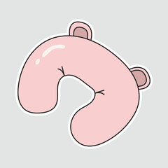 Travel Pillow Sticker: A comfy neck pillow with bear ears, ideal for illustrating comfortable travel, long flights, or relaxation