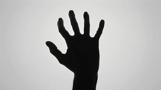 4K Silhouette of a zombie hand on white background in slow motion, scary concept