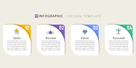 Business infographic template. 4 Step timeline journey. Process diagram, 4 options on white background, Infograph elements vector illustration.