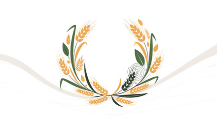 Elegant wheat wreath with delicate green leaves and a flowing ribbon design.