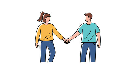A couple holding hands together and looking at each other with care and affection.