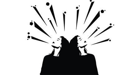 Two women with heads tilted back, radiating abstract energy and ideas in a burst of creativity.