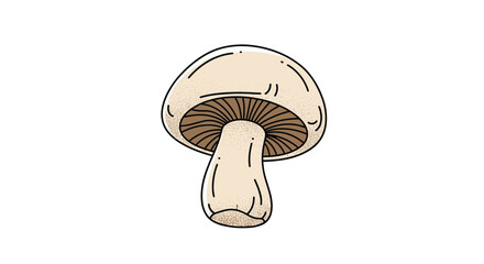 A simple illustration of a mushroom with a light brown cap and stem on a white background.