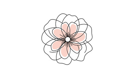 Delicate abstract flower illustration with soft pastel petals and outlined layers.