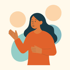 Flat Vector Illustration of Smiling Woman Gesturing