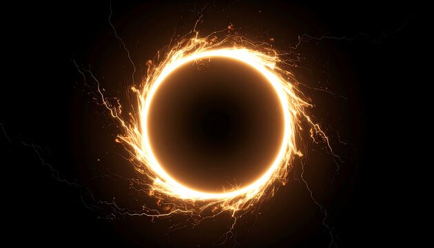 Glowing ring of light with energy arcs against a black backdrop, suggesting cosmic power and a portal