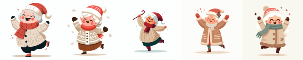 vector grandmother dancing to welcome Christmas