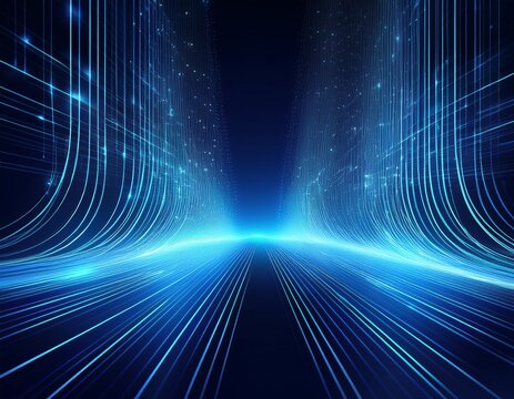 abstract blue digital network background with glowing lines and waves futuristic design technology concept vertical view
