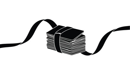 Stack of bills tied with a black ribbon, symbolizing financial success or a gift of money.